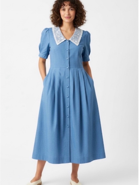 Laura Ashley Chambray Vintage Dress 8 - Picture 2 of 7